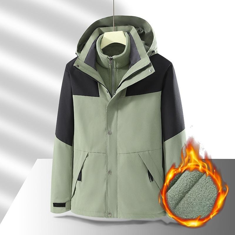 Outdoor Jacket Autumn and Winter Three-in-one Removable Fleece Liner Plus Velvet Thickened Waterproof Jacket