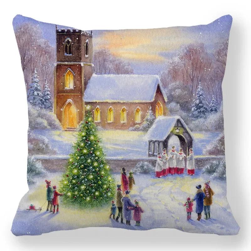 Home Bedroom Living Room Decorations Cushion Cover Santa Print Pillowcase New Year Christmas Decorations