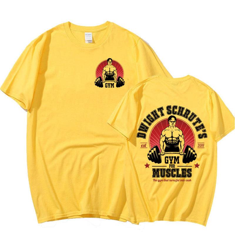 Dwight Schrute Gym for Muscles Oboustranné tričko TV seriál The Office Michael Scott Trička s krátkým rukávem Muži Bavlněné tričko