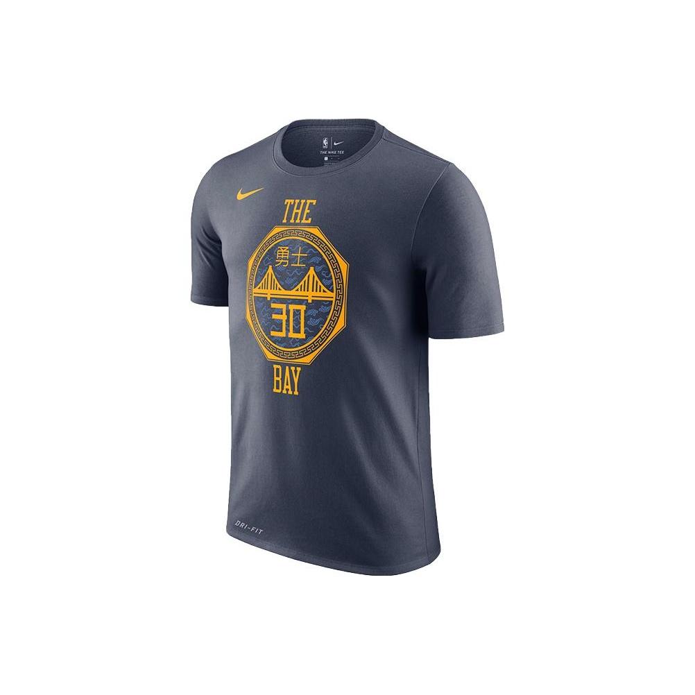 Nike Letter Logo Print Round Neck Short Sleeve T-Shirt Golden State Warriors Curry Reward Edition Men Tops Gray AO0887-477