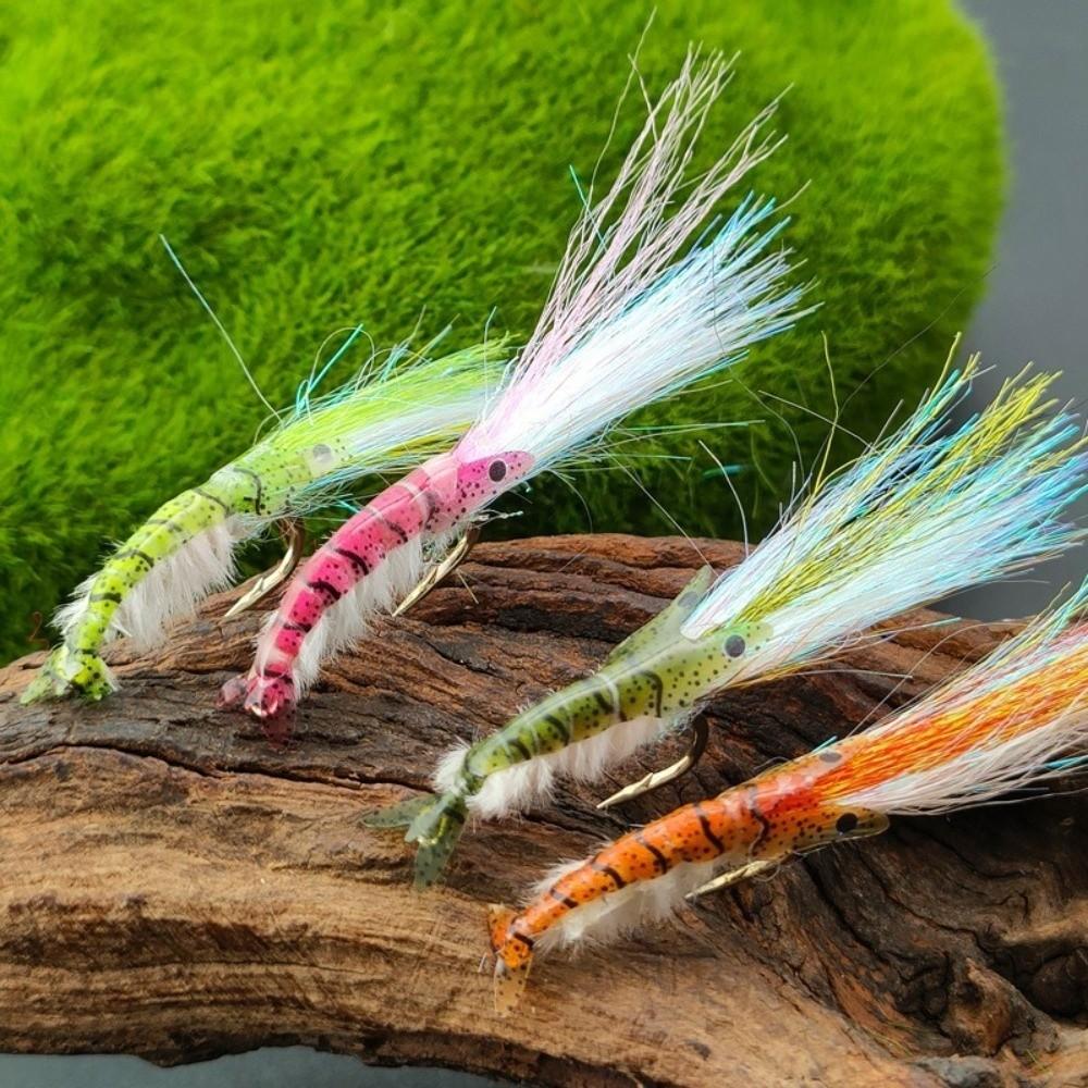 4pcs Dubbing Material Scuds Fly 8# Hook Bait Lures Ice Dubbing Wing Shrimp Fly  Redfish