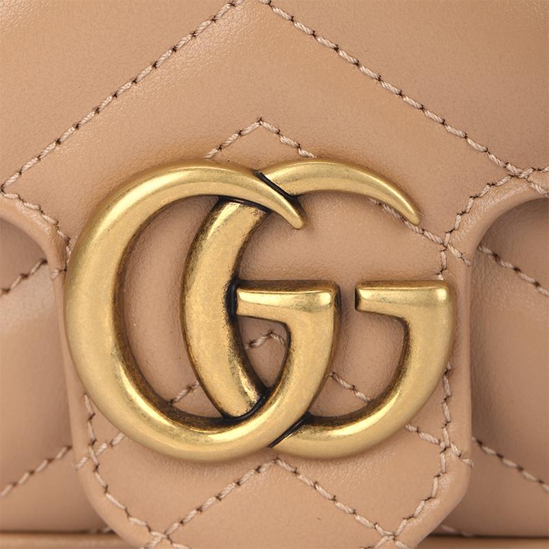 Gucci Quilted Metal Logo Chain Shoulder Strap Clasp Closure Leather Shoulder Bag Women Shoulder Bag Beige 826158-AAET8-2754