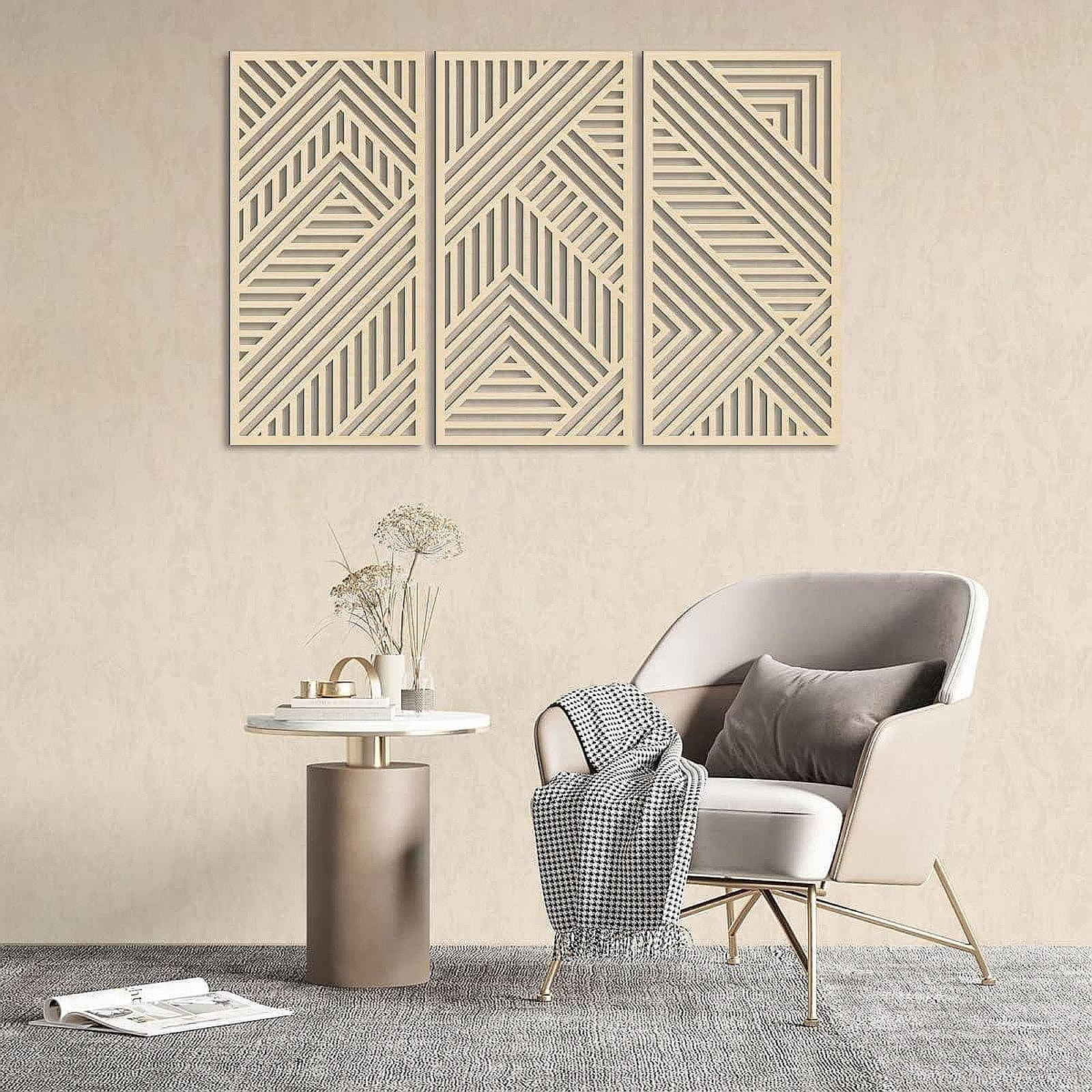 

3 Pieces Wall Art Decor Hanging Decoration Rustic Boho Decorative 3D Hollow, for Kitchen Line