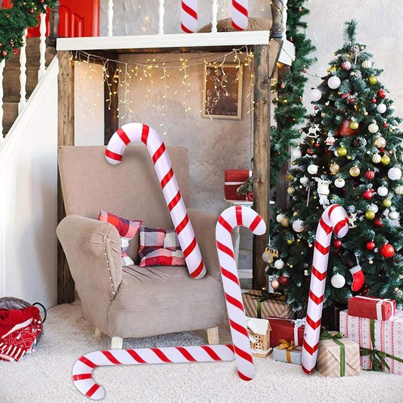 1pc Xmas Inflatable Christmas Candy Cane Stick 2025 Xmas Decoration Hanging Ornaments New Year Kids Balloons Stick Party Supply