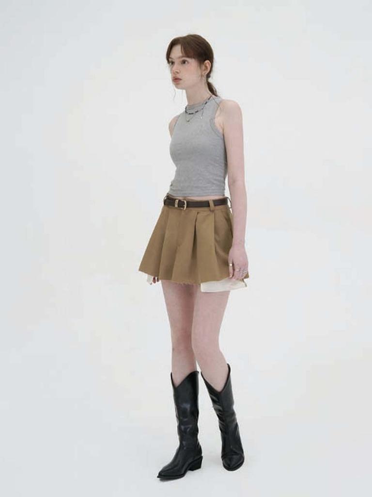 Vivora Wide Tuck Mini Skirt (Beige)