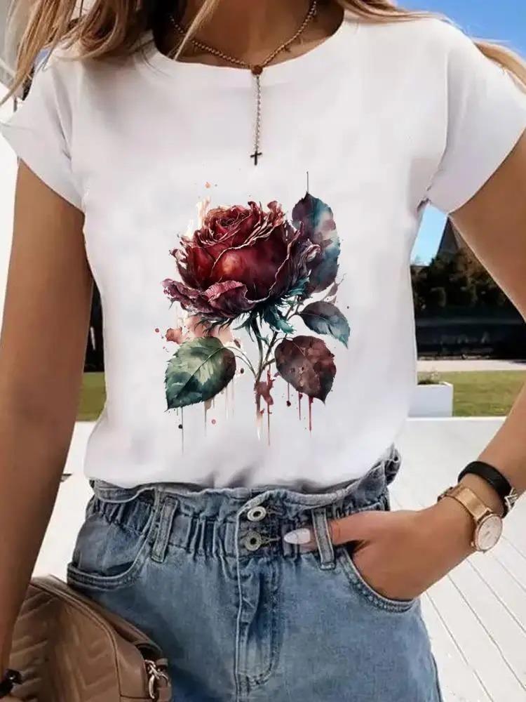 

Tshirts Graphic Tee Clothing Summer Short Sleeve Ladies Flower Peace Lovely Casual Women Fashion FeUnisex T Shirt Clothes 4XL