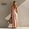 Talos Women's Summer One Shoulder Beach Sundress, Pleated A-line Flowy Long Dress, Casual Loose Travel Vacation Dress