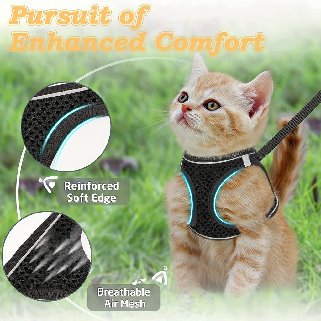 Cat Harness and Leash for Walking, Escape Proof Soft Adjustable Vest Harnesses for Cats, Easy Control Breathable Reflective Strips Jacket
