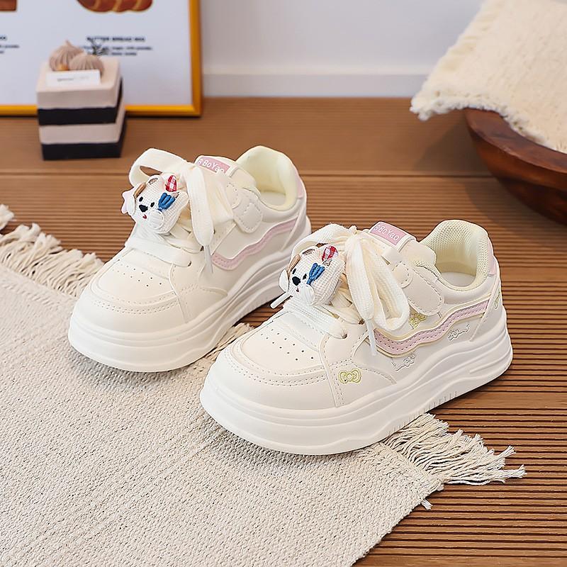 Youth Style Shoes Girls Cartoon Princess Style Soft Sole White Sneakers Kids Low Top Casual Shoes