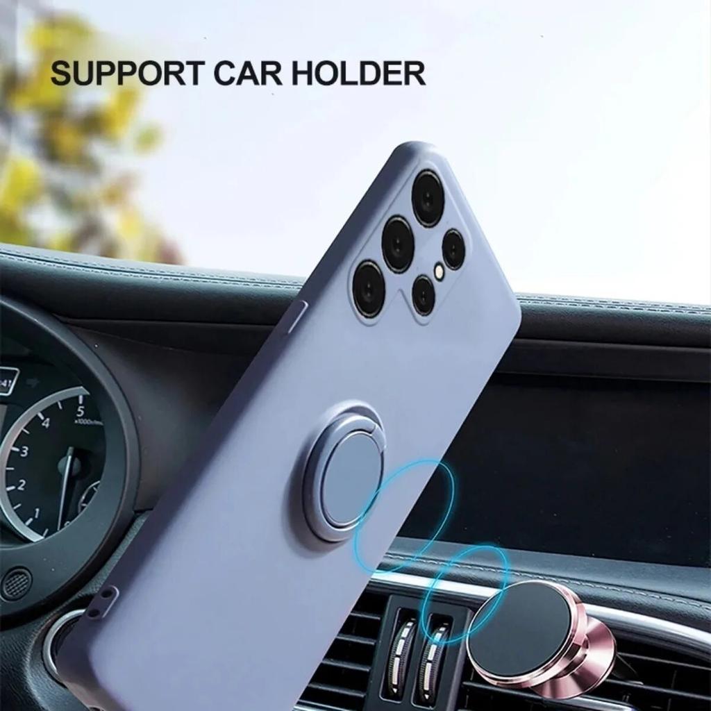 Per Samsung S24 Ultra Custodia per telefono con supporto ad anello in silicone liquido Per Galaxy S23 Plus S22 S21 FE Custodia con protezione per obiettivo della fotocamera Laccetto