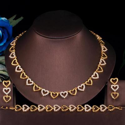Conjunto de 3 peças de pulseira e colar de coração dourado CMM presente de dia dos namorados