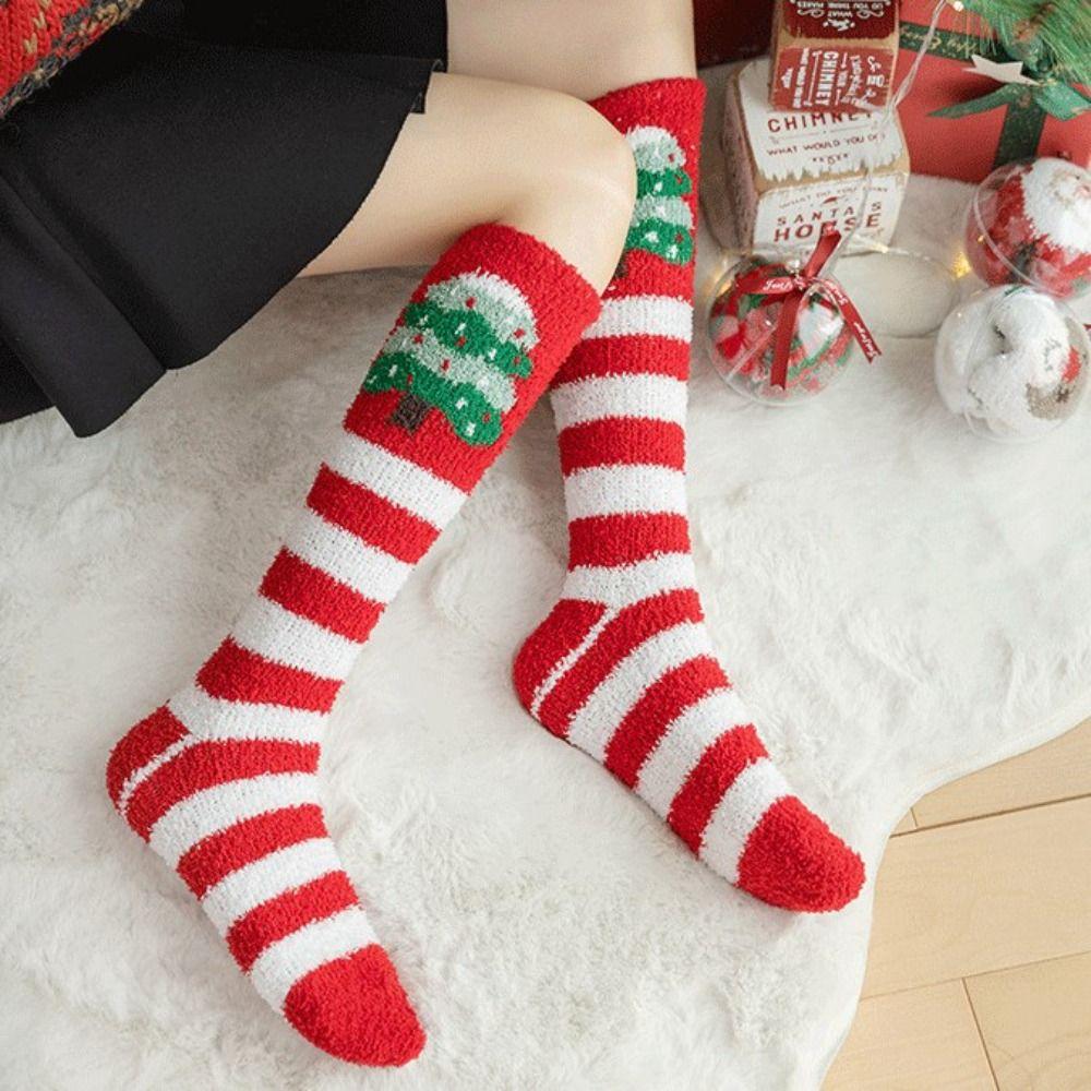 Thickened Floor Sleep Sock Coral Fleece Coral Plush Socks New Long Christmas Socks  Christmas