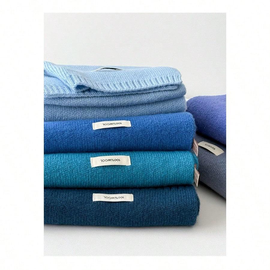 Quiet high-grade blue scarf wool women's autumn and winter warm knitted versatile women's scarf