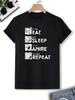 EAT SLEEP ANIME REPEAT Pattern Design -100% Cotton Summer Short Sleeve O-neck Casual Printed Men's T-shirt. - Men's Summer Co...