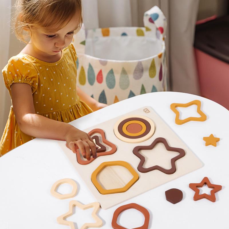 Children'S Early Education Shape Three-Dimensional Puzzle, Kindergarten Puzzle Color Shape Cognitive Puzzle Wooden Toy