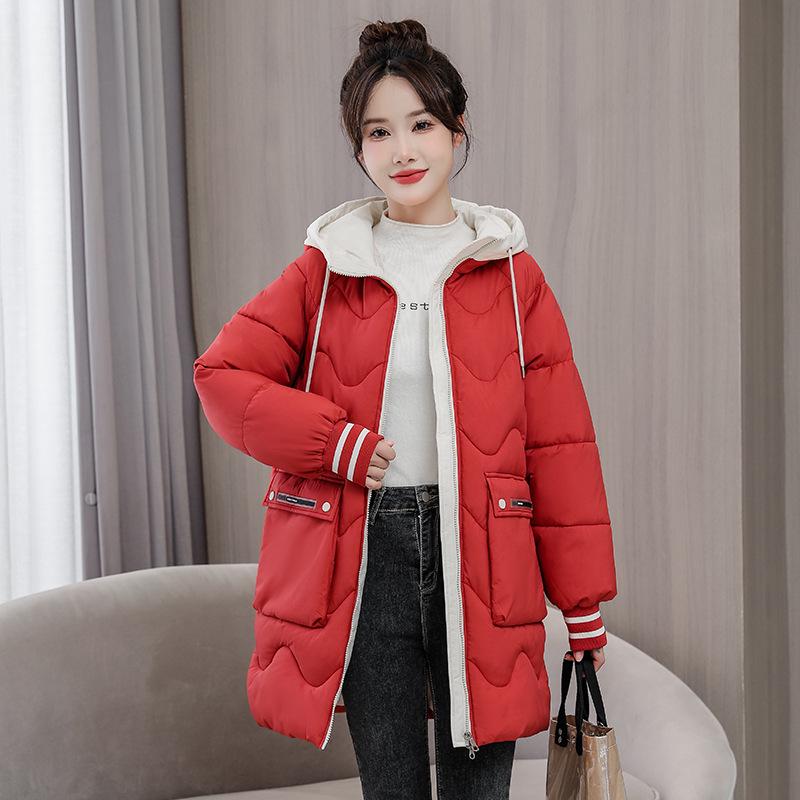Women's Plus Size Hooded Cotton Jacket - Winter 2023, Mid-Length, Thickened, Loose Fit Outerwear