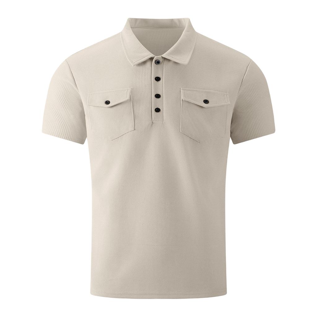 Men's Single Breasted Collared Shirt With Pockets  Casual And Comfortable Short Sleeved Shirt