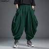 Men Elastic Waist Solid Color Casual Drapey Long Drop-crotch Pants Harem Trousers