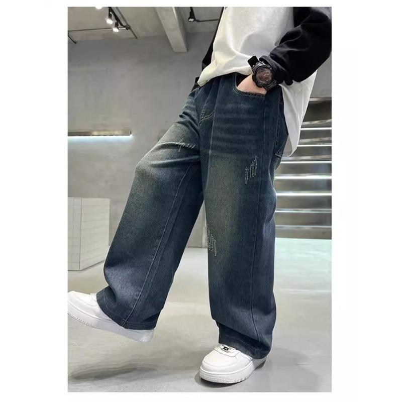 Boys Casual Soft Wide Leg Denim Long Pants Kids Spring Autumn Trousers
