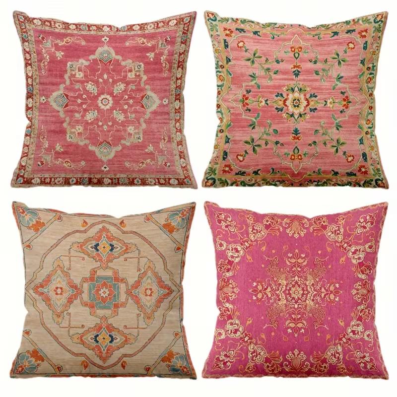 VIKAMA Bohemian Floral Cushion Cover Double-Sided Printed Design with Zipper Living Room & Bedroom Sofa Cushion Cover Home Decor