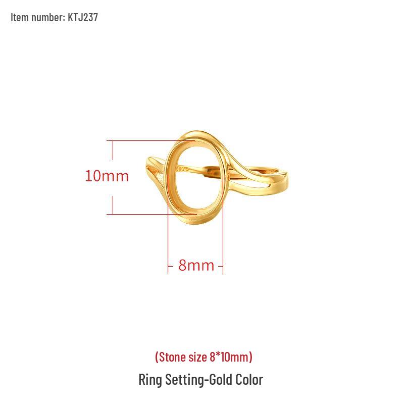 

Oval Gold-Plated S925 Sterling Silver Ring Setting with Amber Jadeite for Men and Women Adjustable