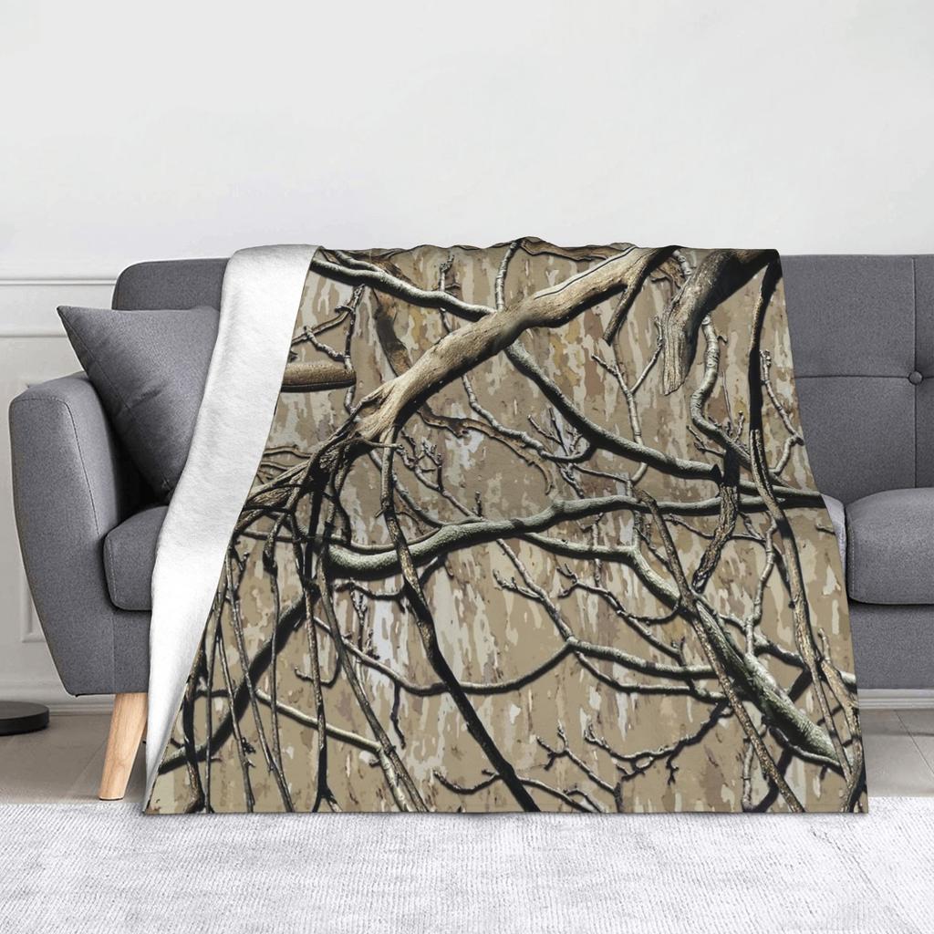 Tree Camouflage Fleece Throw Blankets Hunting Camouflage Pattern Blankets for Bed Travel Soft Plush Thin Quilt