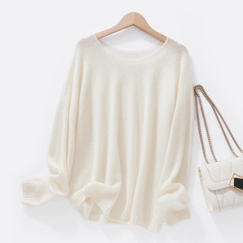 Royal Velvet Series: Women's One-Shoulder Loose Knit Pullover - Mulberry Silk, Cashmere & Wool Sweater