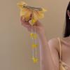 Yellow Fabric Flower Hairpins For Women Glass Beads Petal Tassel Spring Clips Sweet Romantic Barrettes Holiday Hair Accessories