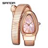 SANDA Women's Luxury Snake Head Bracelet Watch with Roman Mother-of-Pearl Dial, Diamond Accents, English Two-Hand, 30M Water Resistant.
