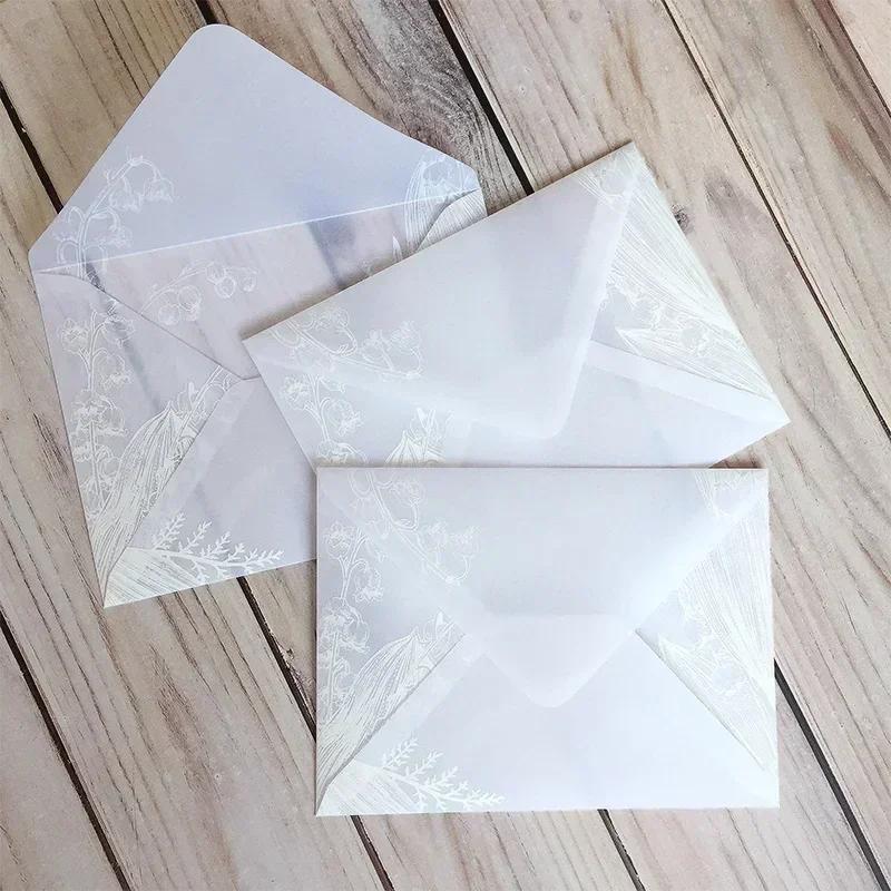 5pcs Translucent paper envelope with floral patterns wedding invitation envelope