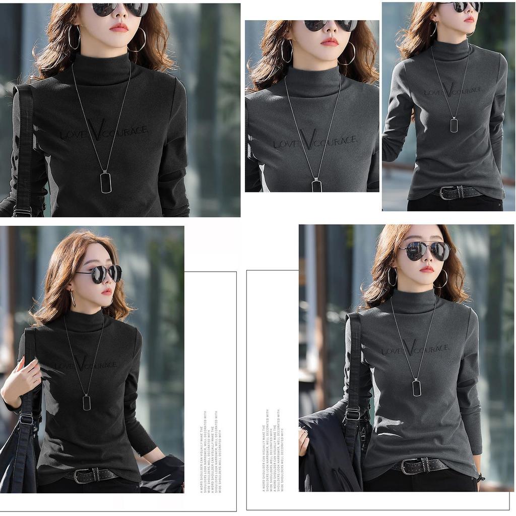 Women's 3XL Top Black German Velvet Turtleneck Plus Velvet Bottoming Shirt Autumn and Winter Versatile Thickened Long-sleeved T-shirt