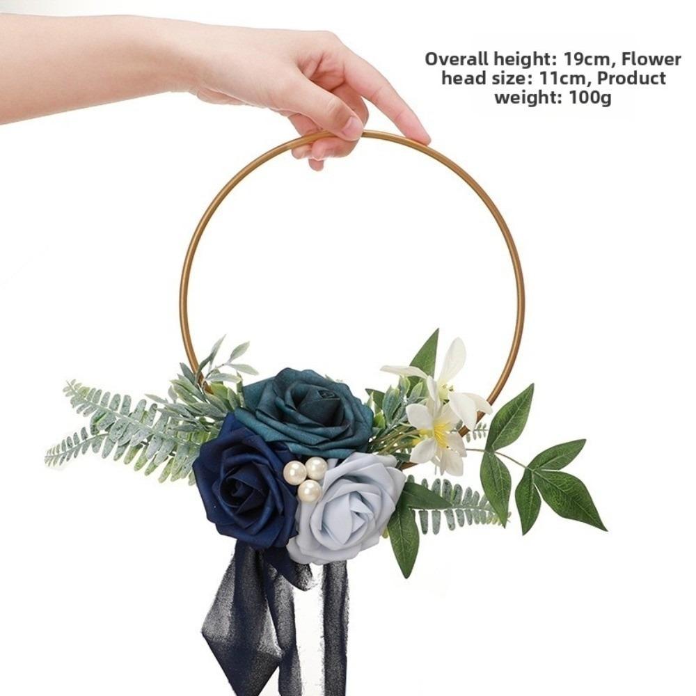 Metal Rose and Eucalyptus Wreaths Rose Flower Hoop Wreath  Front Door Wall Decor