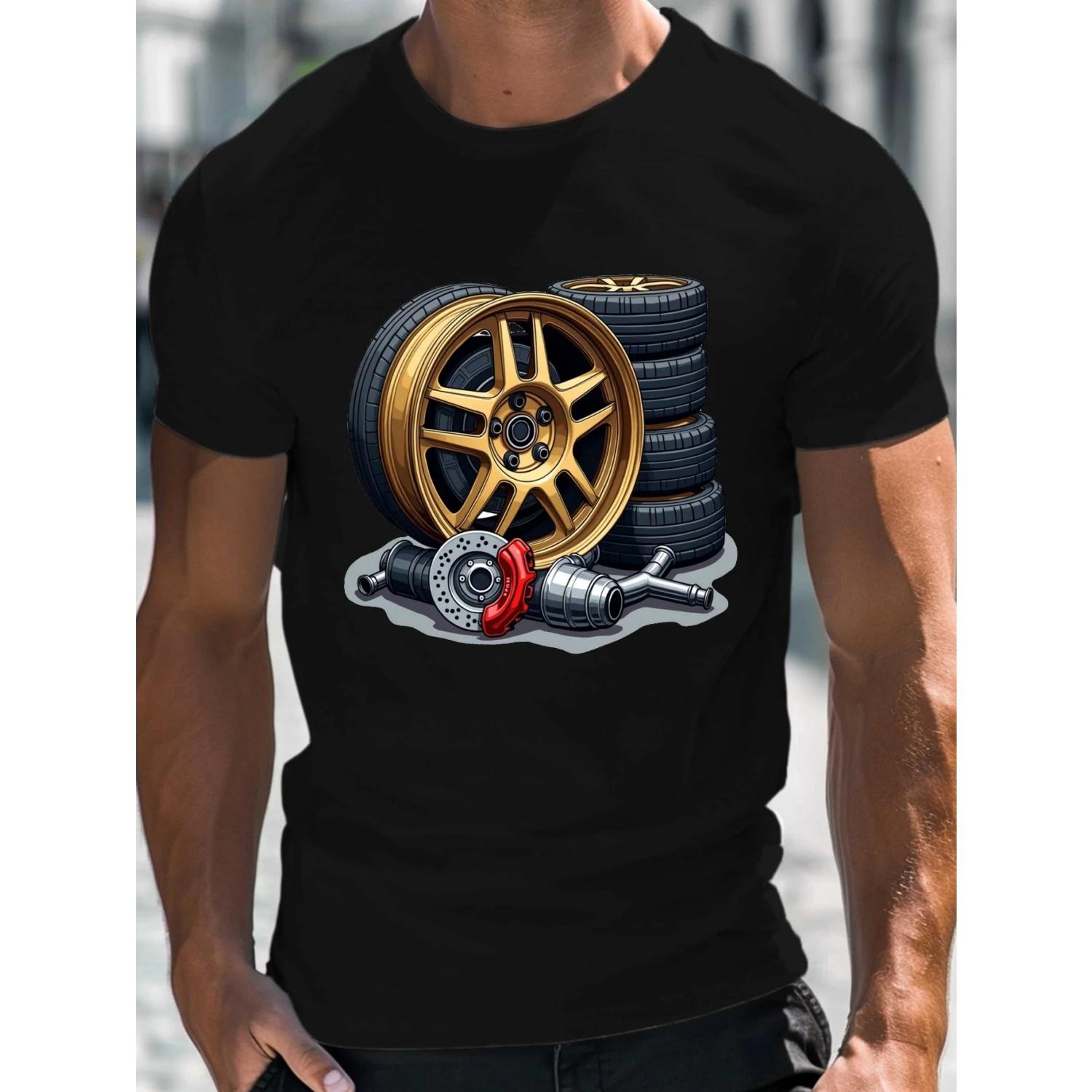 

Golden Alloy Wheel Graphic & Car Automotive Mechanic Design T-Shirt 100% Cotton O-Neck Short Sleeve Summer Casual Mens T-shirt S чёрный