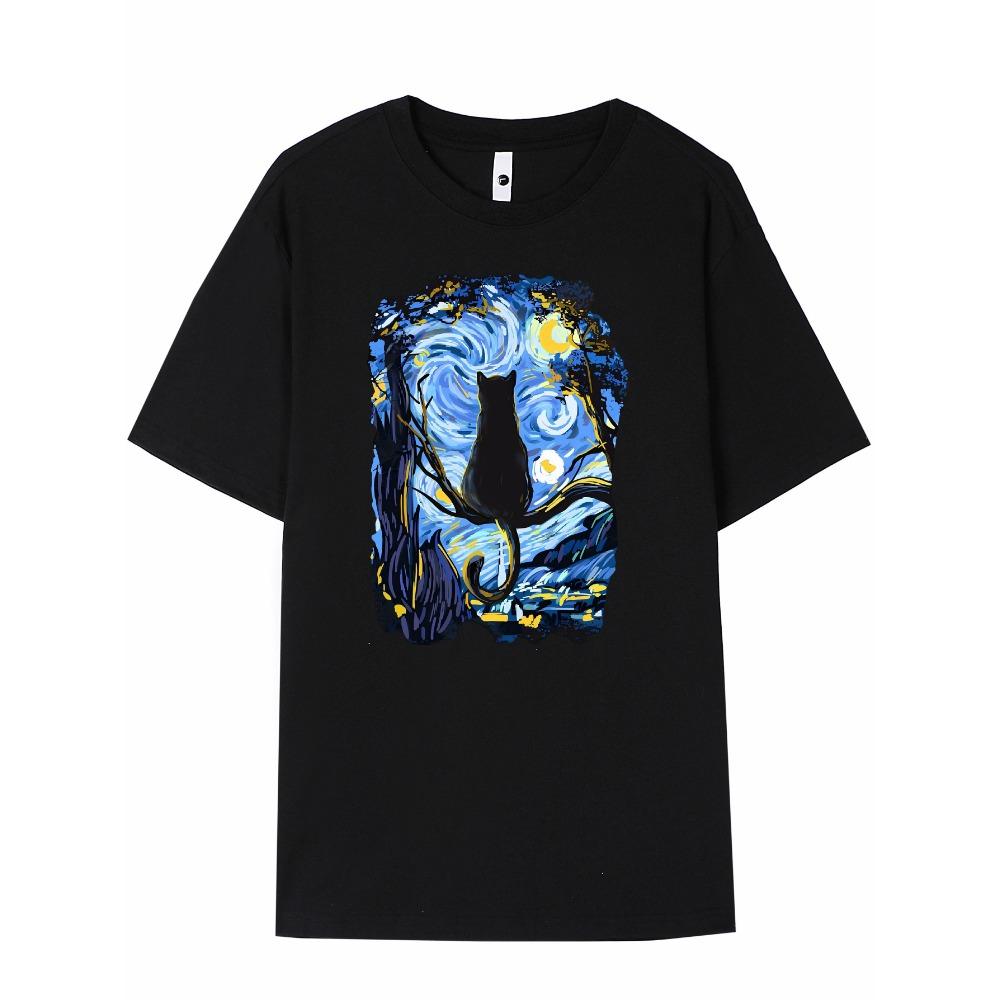 Men Cotton Cat Graphic Print T-shirt Active Short Sleeve Crew Neck Tee Men Clothing Outdoor Fitness Men Clothing