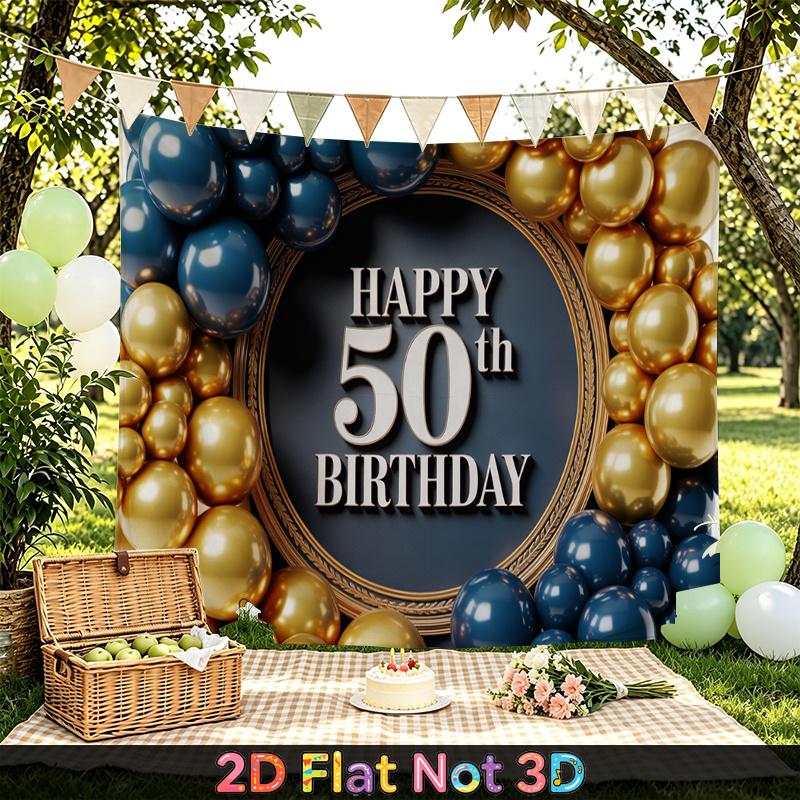Party Backdrop Birthday Blue 50th Photo Booth Background Front Door Decor