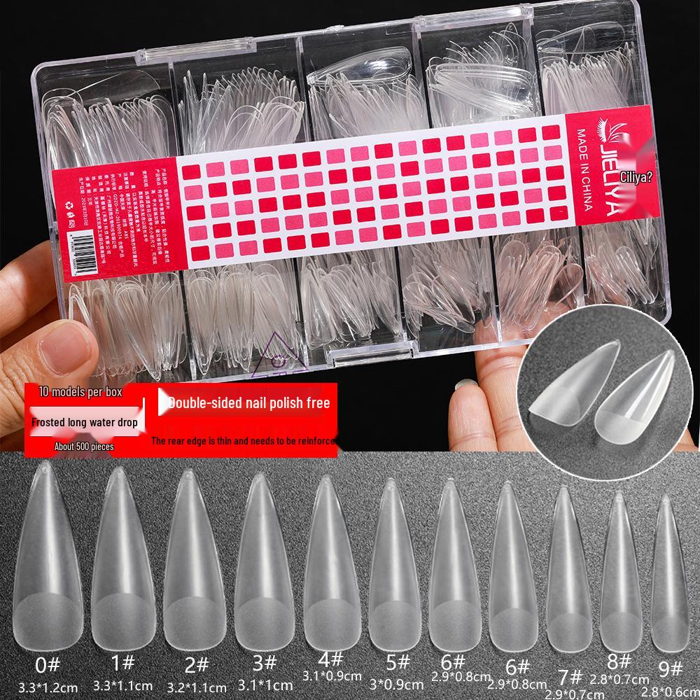 Frosted Trapezoid & Water Drop Almond Nail Extensions - No File Needed, Full and Half Cover. Perfect for Salons.