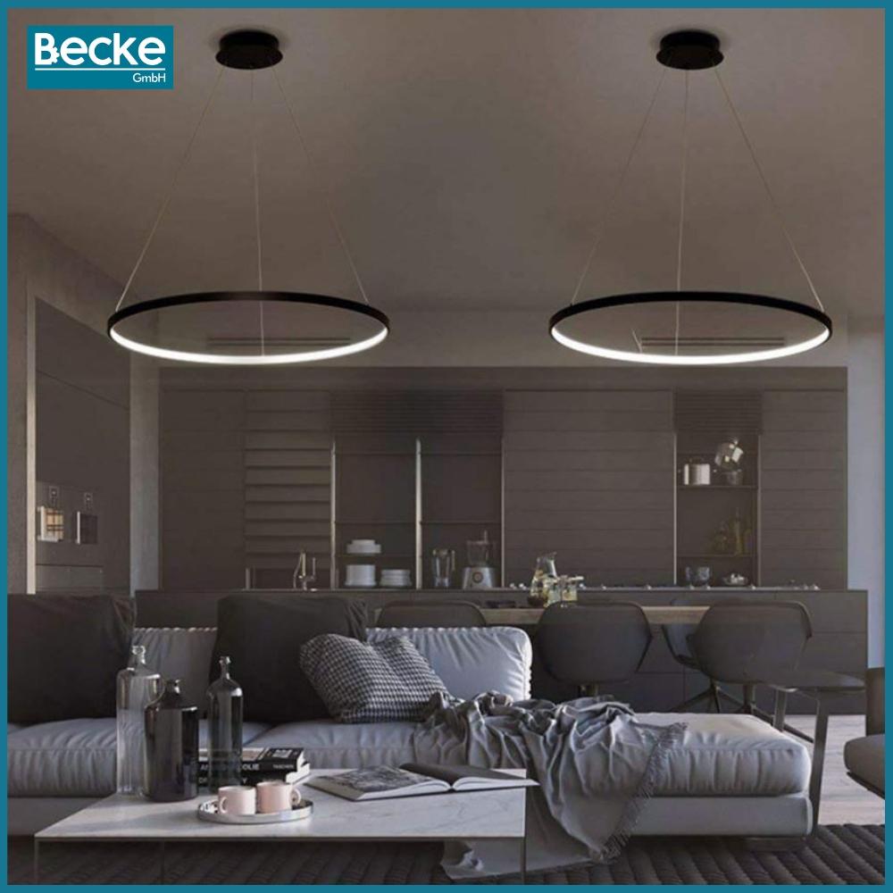 Ringformad LED-taklampa, matt svart, 25W, modern, industriell, hängande, lång, Neutral