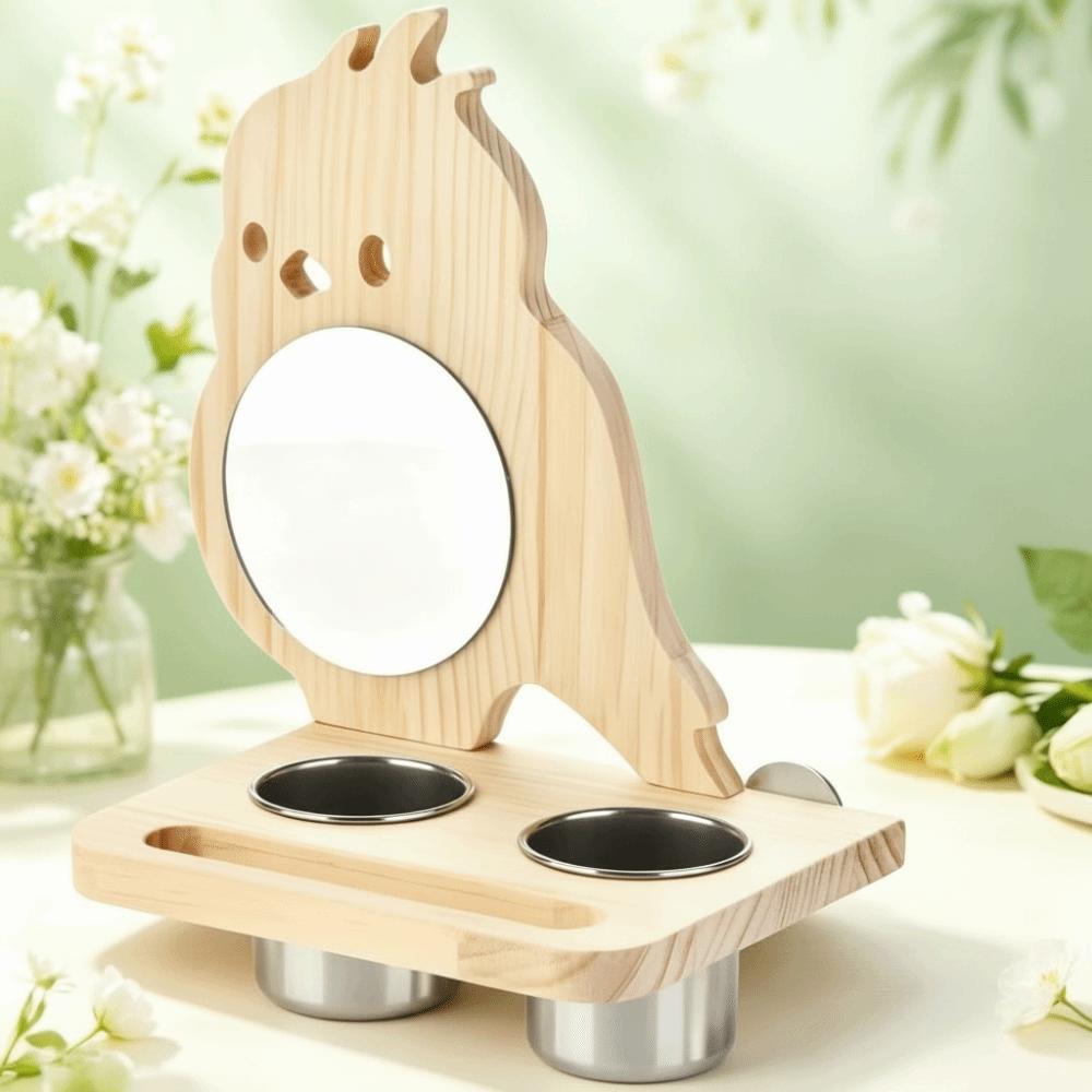 

Wooden Platform Parrot Feeder Bowl Stainless Steel Dish Bird Cage Feeder Parrot Cage хаки