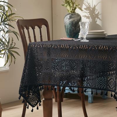 Elegante Mantel de Encaje Negro - Poliéster Duradero, Color Sólido, Forma Versátil para Decoración de Acción de Gracias y Vacaciones, Cuidado Fácil, Forma Cuadrada