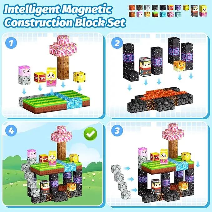 Magnetische Bausteine Mine World Magnetwürfel Wald Set für Junge Mädchen Kind Alter 3+ DIY Modell Kinder STEM Sensorisches Spielzeug Geschenk