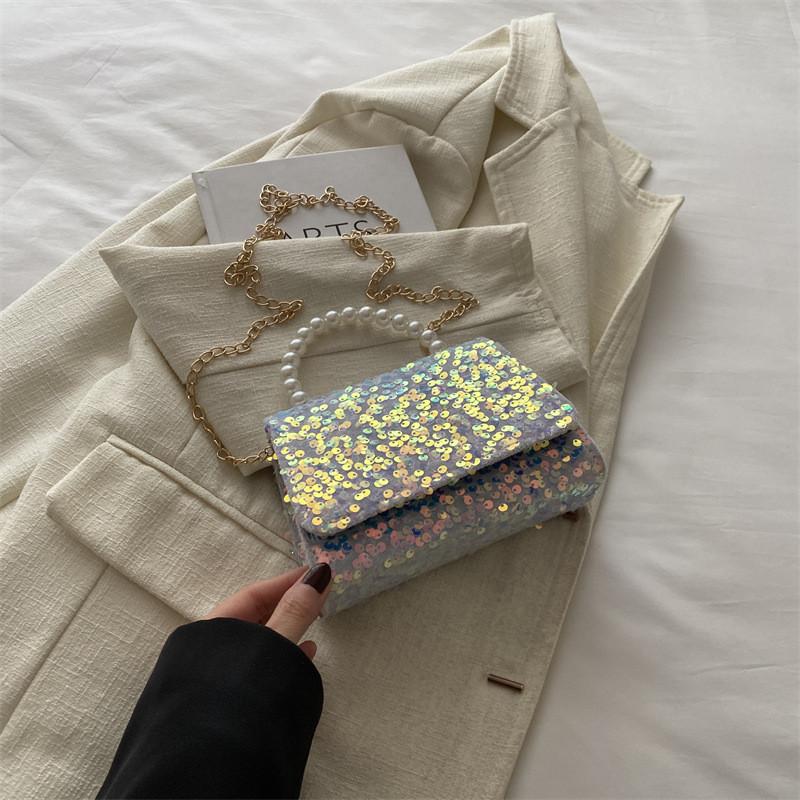 Elegant Black Sequin Evening Shoulder Bag Chic Chain Strap Perfect For Street Style