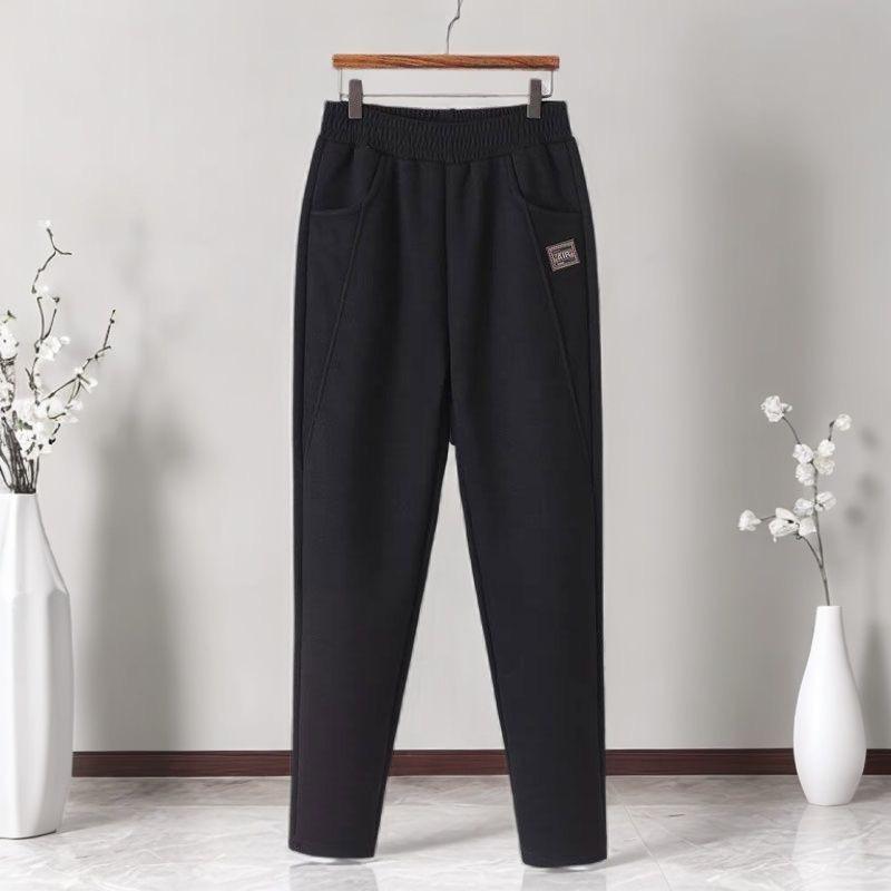 

Повседневные брюки и флисовые толстые брюки-харен для матерей среднего и пожилого возраста XL чёрный