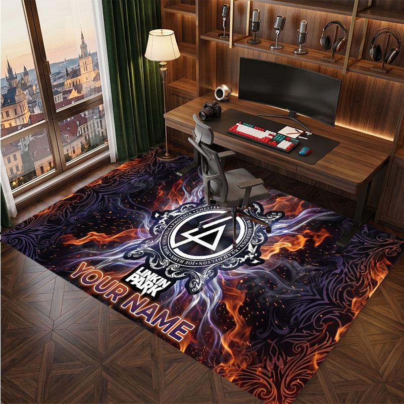 Linkin Park Personalized Crystal Velvet Carpet, Customized Name Text Soft Anti‑Slip Rug for Living Room Bedroom