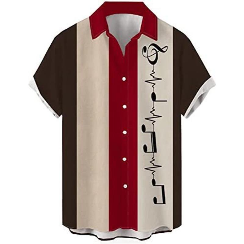 Men's Casual Shirt 3D Music Note Printed Hawaiian Men's Short Sleeve Lining