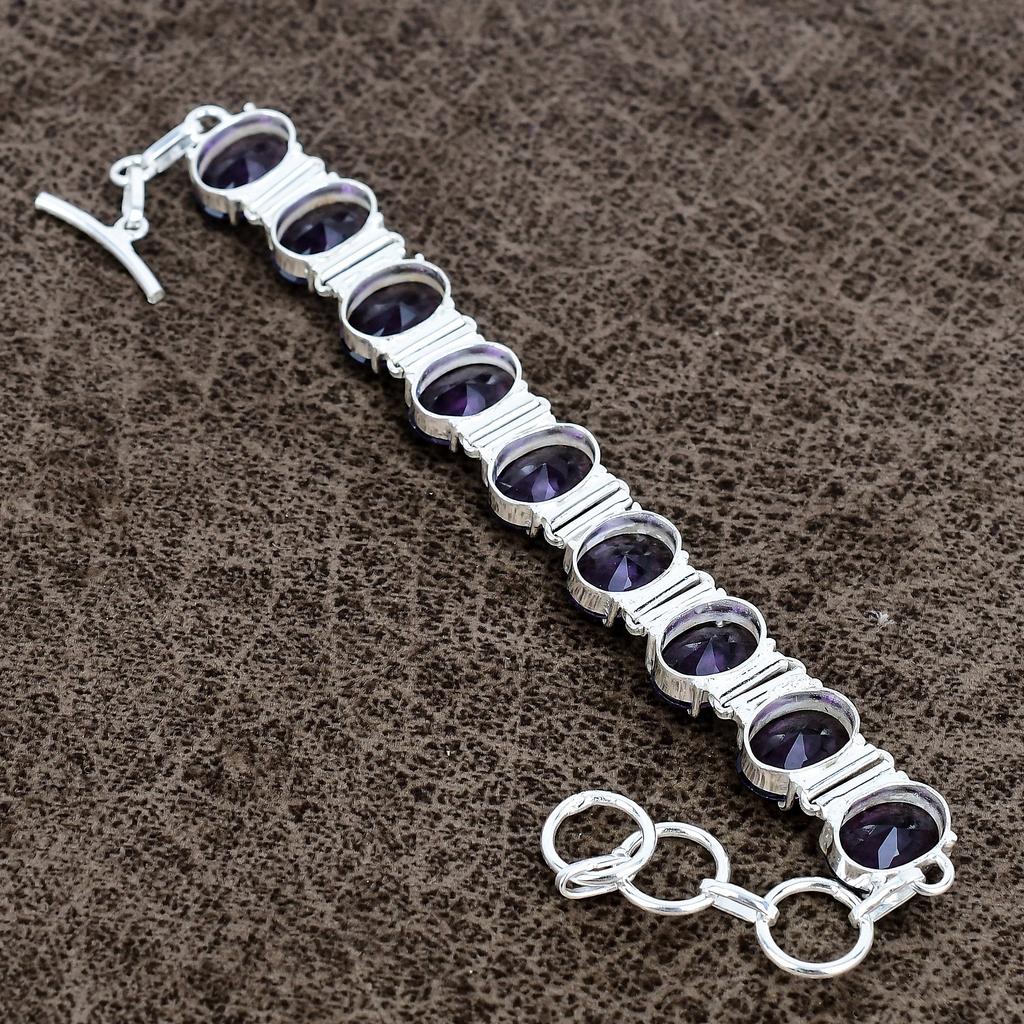 Amethyst Gemstone Handmade 925 Sterling Silver Bracelet 7-8" KKG-132