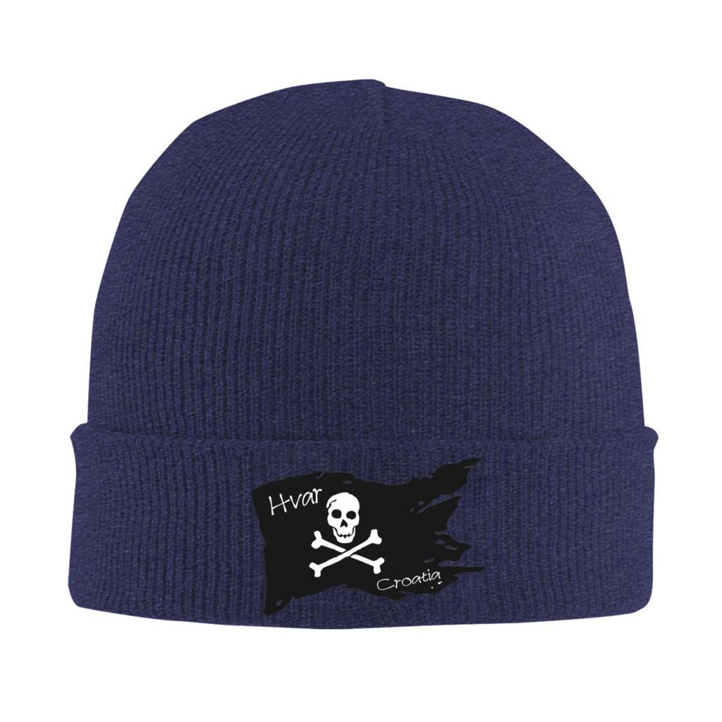 Flag Hvar Croatia Pirate Society 1 Warm Knitted Cap Fashion Bonnet Hat Autumn Winter Outdoor Beanies Hats for Unisex Adult