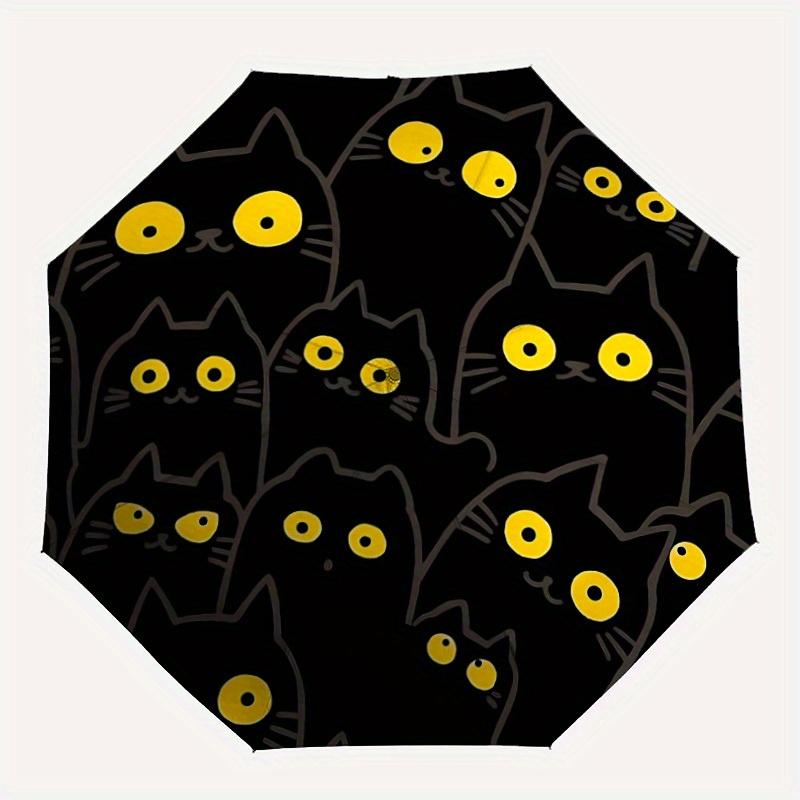 

1pc Black Cat Pattern Automatic Opening/Closing Folding Umbrella with 41 Ribs, Plastic Handle, Windproof Portable Sunshade Umbrella Hallowee