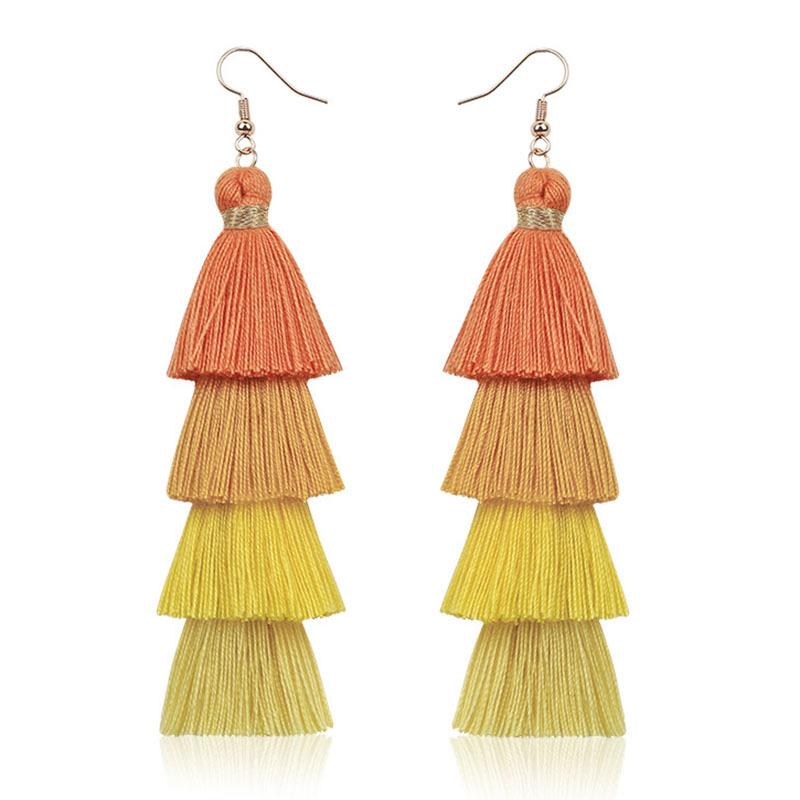 Bohemian Multi-Layer Fringed Earrings Ethnic Style Colored Ear Hooks Drooping Earrings
