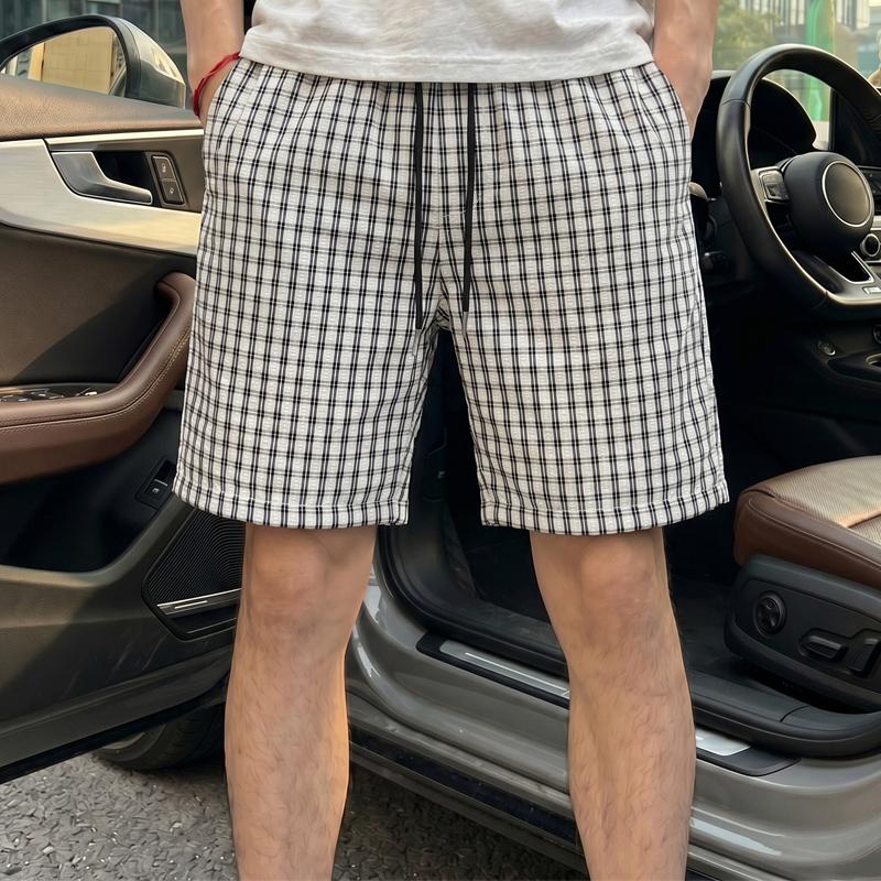 Men's Plaid Casual Shorts, Elastic Waist Drawstring Summer Lightweight Beach Shorts (M-5XL)