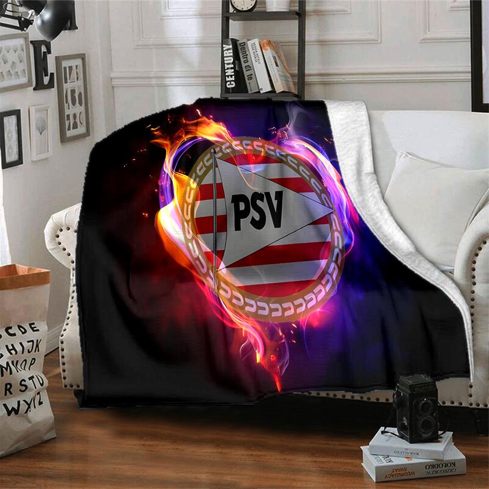 Psv Sportemblem Flanelldecke, Weiches Polyester, Modernes Design, Ganzjahres für Camping, Reisen, Geschenke für Feiertage oder Geburtstage